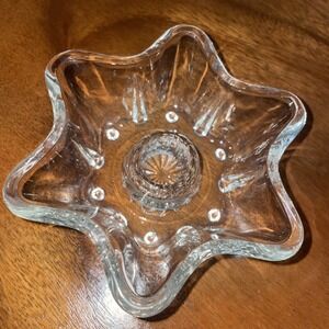 Vintage Anchor Hocking Clear‎ Glass 6-point Star Flower Taper Candle Holder